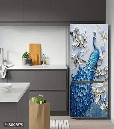 Advait Designs Fridge Sticker Beautiful Peacock and Flower Painting Wallpaper/Poster for Fridge Double Single Door Decorative Sticker (PVC Viny)-MFN-thumb2