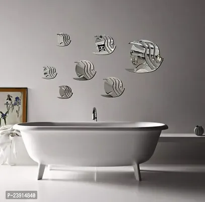 Sticker Hub Acrylic 3D Fish Decorative Mirror Wall Sticker (Silver) - Pack of 7 MS14-thumb3