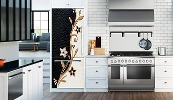 Psychedelic Collection Fridge Sticker Beautiful Design Gold White and Black Wallpaper/Poster for Fridge Double Single Door Decorative Sticker (PVC Viny)-thumb1