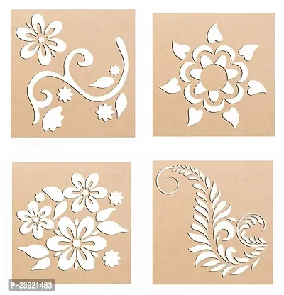 Sticker Hub Wood Floral Rangoli Making Stencil (Combo Pack of 4) RS01 RS01