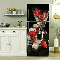 Strawberry with Water Black Textured Background Large Self Adhesive Sticker (Pack of 1)-thumb1