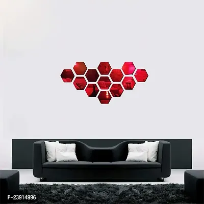 Sticker Hub Acrylic 3D Hexagon Acrylic Mirror Wall Sticker (Red) MR20-thumb2