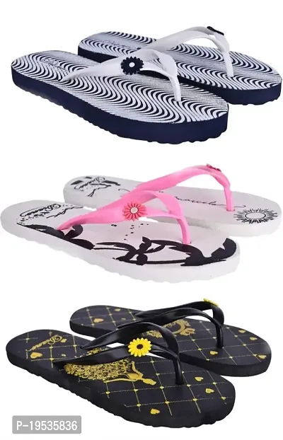 Daily Use Printed Fancy Flip Flop Slipper Hawaii Chappal For Women Pack Of 3