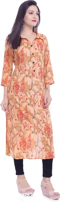 Stylish A-Line Orange Floral Print Cotton Blend Kurta For Women-thumb3