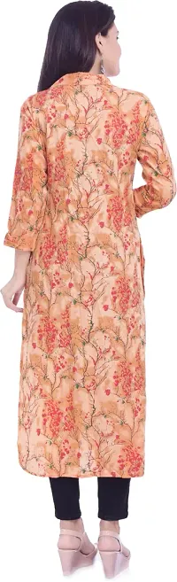 Stylish A-Line Orange Floral Print Cotton Blend Kurta For Women-thumb4