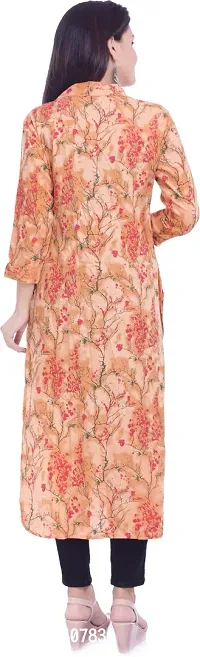 Stylish A-Line Orange Floral Print Cotton Blend Kurta For Women-thumb5