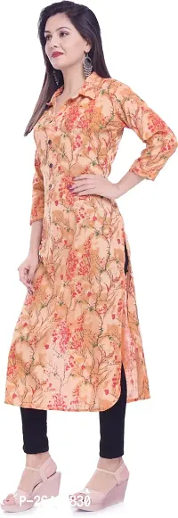 Stylish A-Line Orange Floral Print Cotton Blend Kurta For Women-thumb2