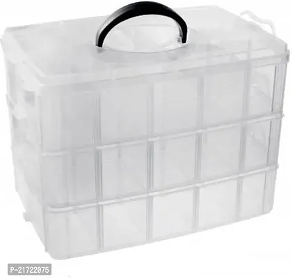 MAAUVTOR 3 Layer-30 Grid Transparent Plastic Organizer Jewelry Craft Accessories Storage Box/Basket/Container with Removable and Collapsible Dividers (White)-thumb0