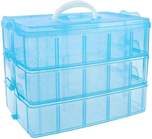 MAAUVTOR 3 Layer-30 Grid Transparent Plastic Organizer Jewelry Craft Accessories Storage Box/Basket/Container with Removable and Collapsible Dividers