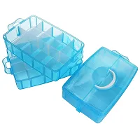 MAAUVTOR 3 Layer-30 Grid Transparent Plastic Organizer Jewelry Craft Accessories Storage Box/Basket/Container with Removable and Collapsible Dividers (Blue)-thumb1
