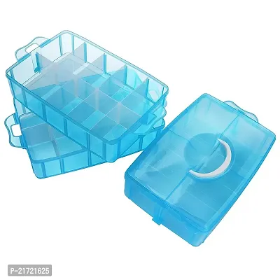 MAAUVTOR 3 Layer-30 Grid Transparent Plastic Organizer Jewelry Craft Accessories Storage Box/Basket/Container with Removable and Collapsible Dividers (Blue)-thumb2