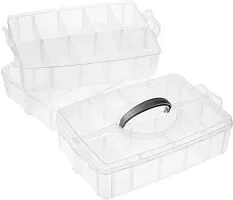 MAAUVTOR 3 Layer-30 Grid Transparent Plastic Organizer Jewelry Craft Accessories Storage Box/Basket/Container with Removable and Collapsible Dividers (White)-thumb3