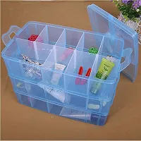 MAAUVTOR 3 Layer-30 Grid Transparent Plastic Organizer Jewelry Craft Accessories Storage Box/Basket/Container with Removable and Collapsible Dividers (Blue)-thumb2