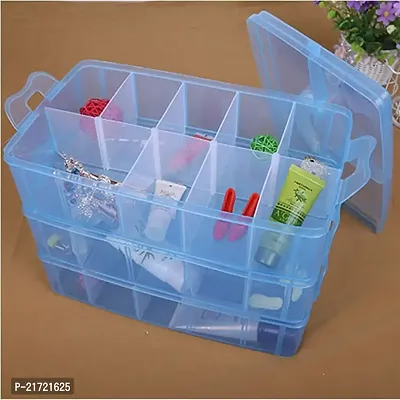 MAAUVTOR 3 Layer-30 Grid Transparent Plastic Organizer Jewelry Craft Accessories Storage Box/Basket/Container with Removable and Collapsible Dividers (Blue)-thumb3