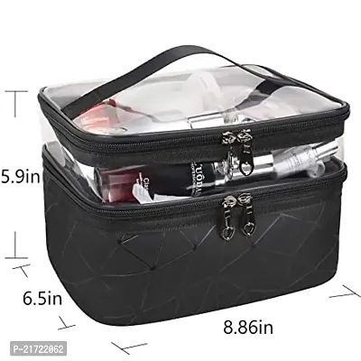 MAAUVTOR Double Layer Cosmetic Bag Organizer Makeup Pouch for Women Travel Cosmetics Case Toiletry Bags for Girls (Black)-thumb2