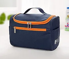 Multifunction Hanging Travel Toiletry Bag, Waterproof Dopp Kit for Shaving Makeup Accessories, Men Cosmetic Organizer with Large Capacity, for Gym, Camping - Dark Blue/Orange-thumb1