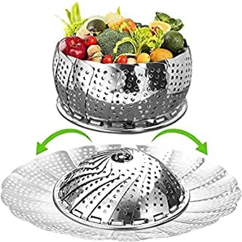 Stainless Steel Steamer Retractable, Metallic Stainless Steel Steamer Basket for Vegetable/Insert for Pots, Pans Foldable Multipurpose Fruit Bowl Steamer Big Size