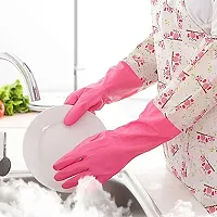 Reusable Rubber Latex PVC Flock lined Elbow Length Hand Gloves cleaning gloves for kitchen Household Purpose for winters - Pack of 2 Pair-thumb3