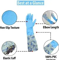 Reusable Rubber Latex PVC Flock lined Elbow Length Hand Gloves cleaning gloves for kitchen Household Purpose for winters (Free, 1 Pair Blue 1 Pair Pink)-thumb1