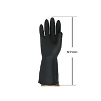 Reusable Rubber Latex PVC Flock lined Elbow Length Hand Gloves cleaning gloves for kitchen Household Purpose for winters (Free, 1 Pair Blue 1 Pair Pink)-thumb3