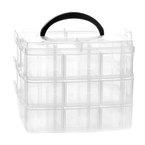 KREYANA 3-Tier Stack-able Storage Container Box with 30 Compartments Grid Transparent Storage Organizer for Jewellery, Sewing Button, Earrings Accessories Storage Box, Removable Divider