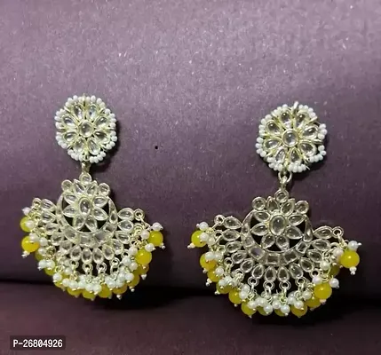 Trendy Yellow Alloy Pearl Drop Earrings For Women