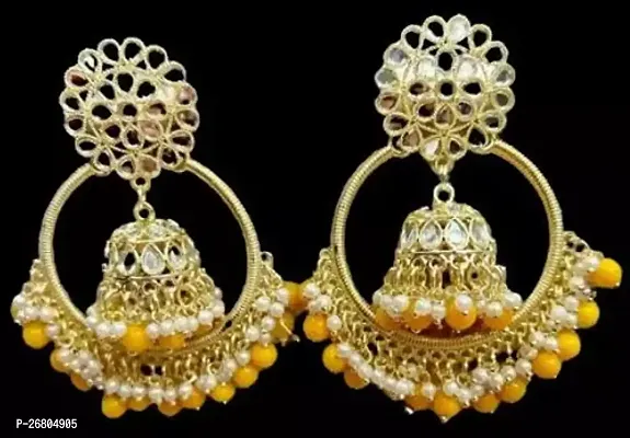 Trendy Yellow Alloy American Diamond Chandbalis Earrings For Women-thumb0