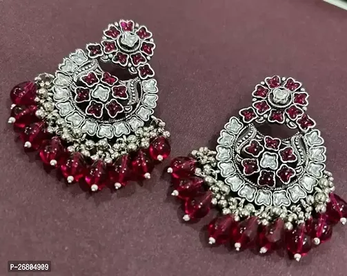 Trendy Maroon Alloy Beads Drop Earrings For Women