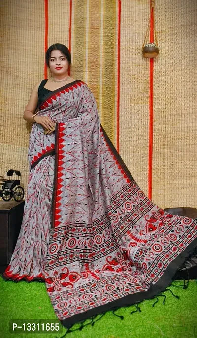 Women Stylish Cotton Printed Saree with Blouse piece