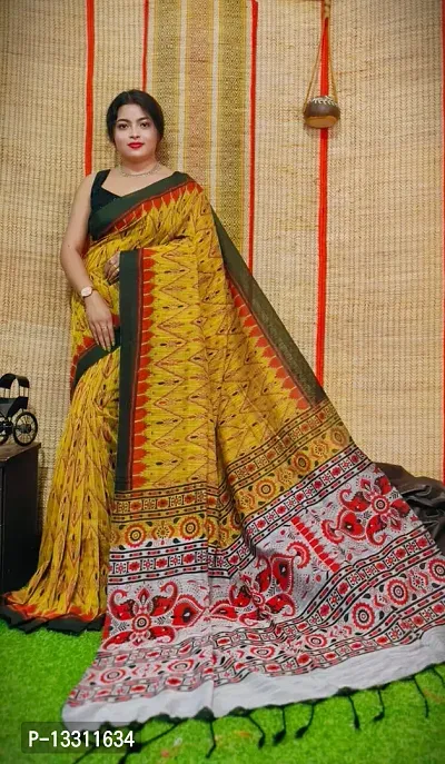 Women Stylish Cotton Printed Saree with Blouse piece