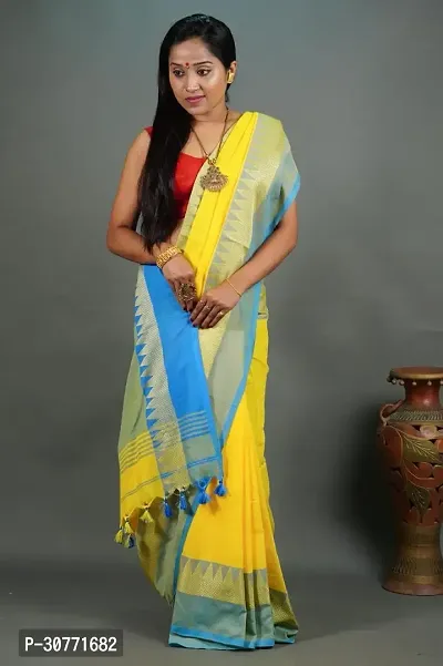 Fulia Handloom Khadi Cotton Temple Border Saree With Running Blouse Piece