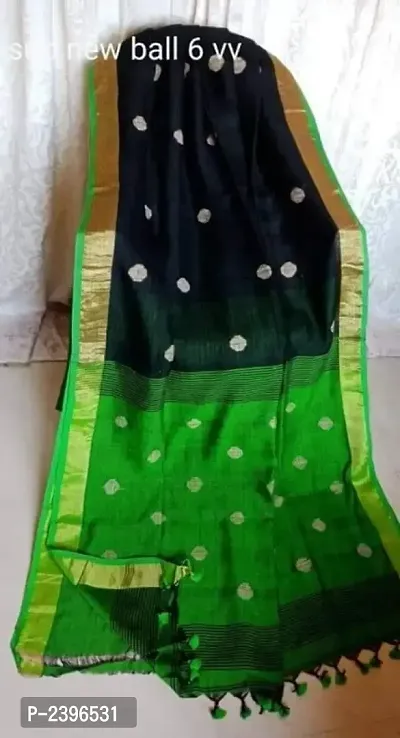 Handloom Linen by linen Ball Butta Jamdani saree with Blouse Piece-thumb0