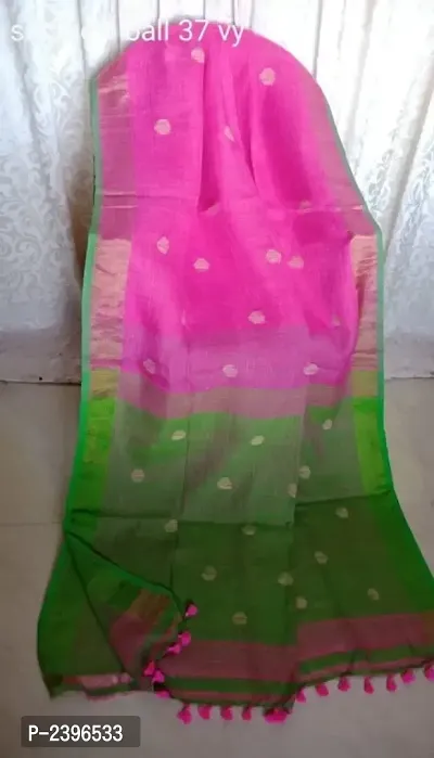 Stylish Handloom Linen Ball Butta Jamdani Saree With Blouse Piece