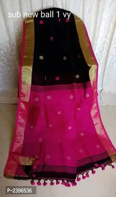 Trendy Handloom Linen Ball Butta Jamdani Saree With Blouse Piece-thumb0