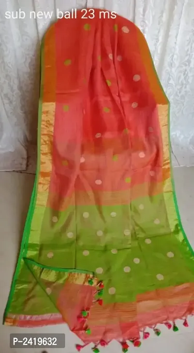 Attractive Linen Ball Butti With Tassel Work Saree With Blouse Piece