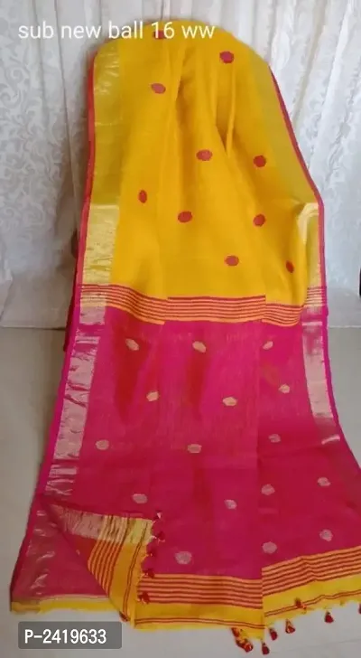 Attractive Linen Ball Butti With Tassel Work Saree With Blouse Piece-thumb0