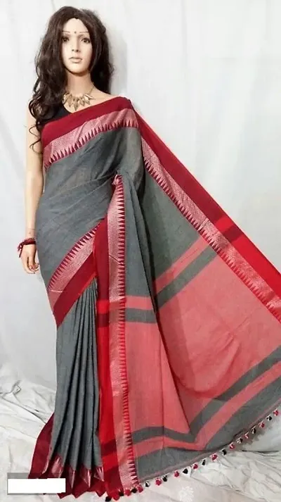 Handloom Khadi Cotton Woven Saree With Blouse Piece