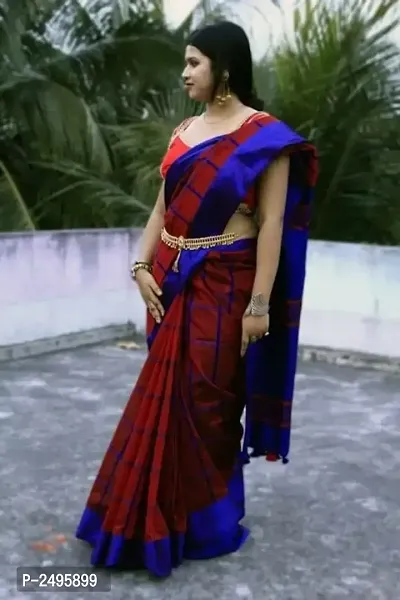 Attractive Handloom cotton Silk Checked Saree with Blouse-thumb0