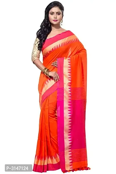 Stylish Multicolored Khadi Cotton Temple Border Saree with Blouse piece-thumb0