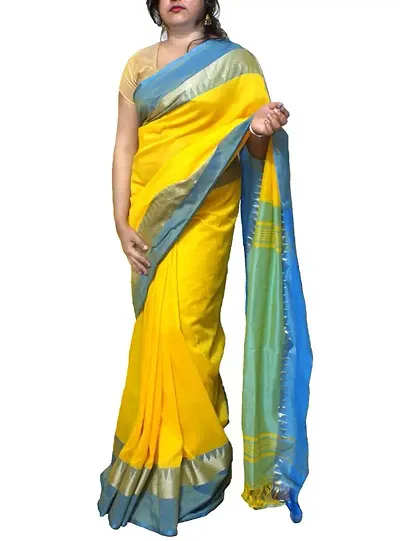 Multicolor Temple Border Khadi Cotton Sarees