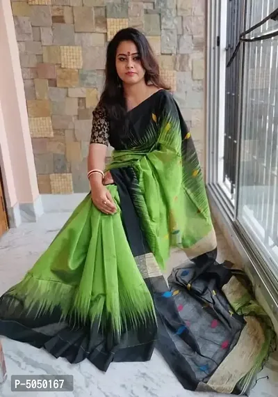 Elegant Green Handloom Silk Cotton Ikat Woven Design Women Saree with Blouse Piece-thumb0