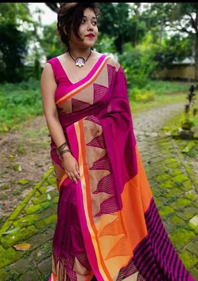 Handloom Khadi Cotton Big Temple Saree with Blouse Piece