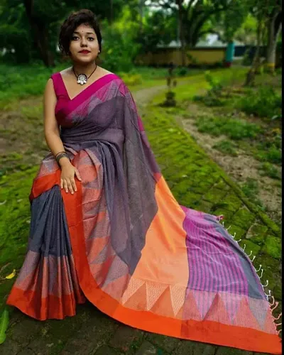 Handloom Khadi Cotton Big Temple Saree with Blouse Piece