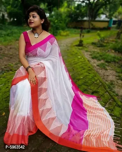 Red Border White Begampuri Organic Khadi Cotton Saree - Angoshobha - 3524982