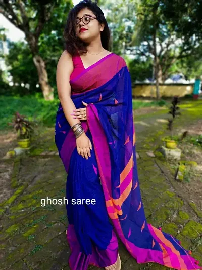 Handloom Khadi Cotton Elephant Motive Saree With Blouse Piece