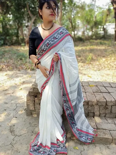 Handloom Khadi Cotton Motive Saree With Blouse Piece