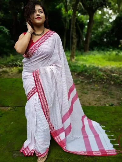 Designer Handloom Khadi Cotton Woven Design Saree with Blouse Piece