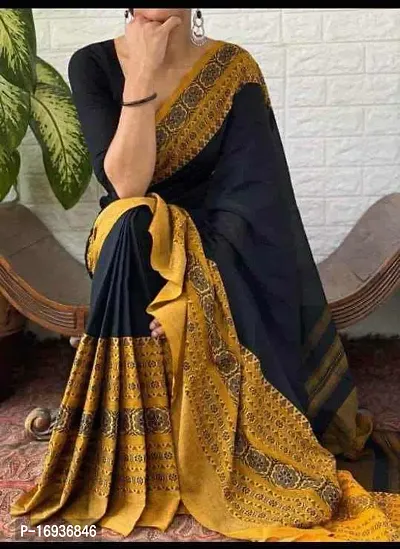 Embroidered Cotton Blend Saree with Blouse for Women-thumb0