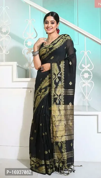 Pure cotton Karat Jamdani style saree with blouse peice