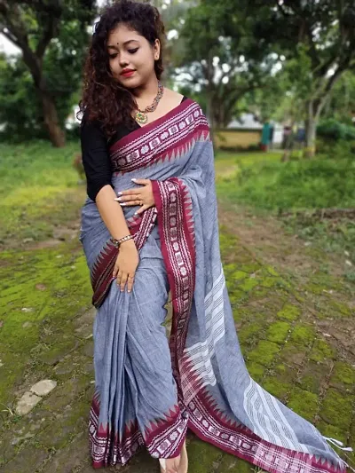 Attractive Khadi Cotton Saree with Blouse piece 